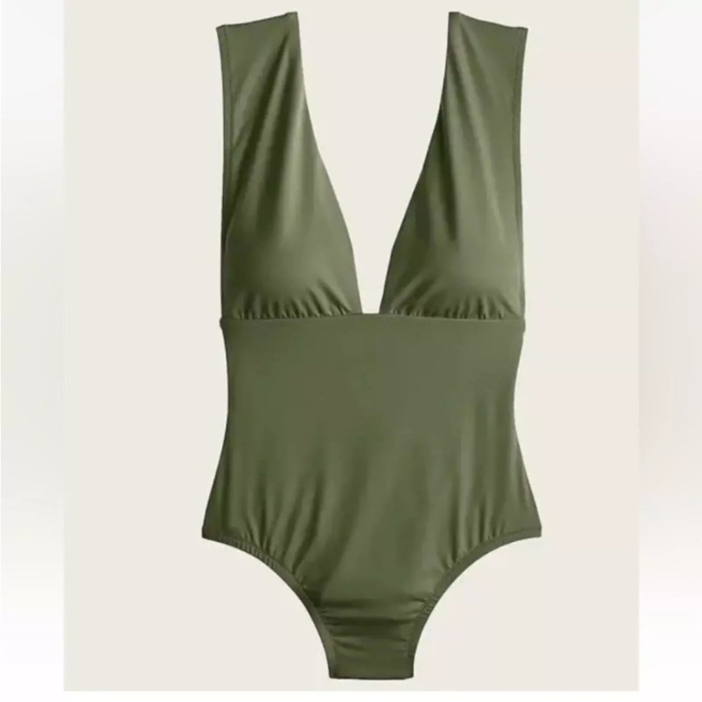 J.Crew Plunge V-Neck One-Piece Swimsuit Safari Green Size 24 NWT